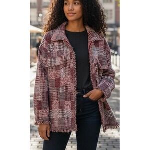 Zara‎ Metallic Check Textured Shirt Jacket S